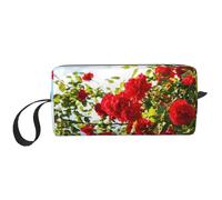 Arbusto de Rosas Rojas Estampado, Bolsa de Maquillaje Bolsa de cosméticos Bolsa de artículos de tocador de Viaje portátil Bolsa de Maquillaje