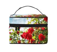 Arbusto de Rosas Rojas Estampado, Bolsa de Maquillaje Bolsa de cosméticos Bolsa de Aseo de Viaje portátil Estuche para lápices