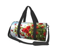 Arbusto de Rosas Rojas Estampado, Bolsa de Viaje de Gran Capacidad, Bolso Redondo, Bolsa de Viaje Deportiva, Bolsa de Mano, Bolsa de Fitness
