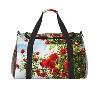 Arbusto de Rosas Rojas Impreso,Bolsas Deportivas, Bolsos de Viaje Deportivos Cruzados de Mano, Bolsas de Viaje de Gran Capacidad para Mujeres y Hombres.