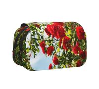 Arbusto de Rosas Rojas Impreso Estuche para lápices portátil con Doble Concha y Cremallera