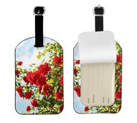 Arbusto de rosas rojas impreso,Etiquetas de equipaje de cuero sintético con nombre, etiquetas de viaje duraderas, 2 unidades