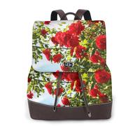 Arbusto de rosas rojas impreso,Mochila para mujer, impermeable, ligera, de piel sintética, moderna, para viajes.