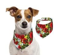 Arbusto de Rosas Rojas Impreso,Pañuelos de algodón para Perros, Bufandas Ajustables para Mascotas,L