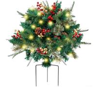 Arbustos de Navidad artificiales iluminados, decoración de exteriores de 54 cm, plantas de pino LED que funcionan con pilas para porche, jardín, fiesta (1 hoja de polietileno)