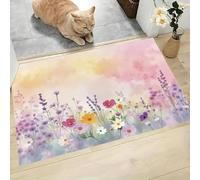 Arbustos Flores Silvestres Estilo Retro Felpudo Interior, Acuarela Pastoral Suave Antideslizante Fácil De Limpiar Felpudo para Puerta De Casa Entrada Balcón, 40 x 60 cm - Amarillo Brillante