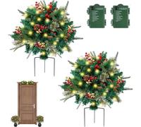 Arbustos para macetas preiluminados para Navidad, Rellenos para macetas para Navidad, Rellenos para macetas navideñas con Luces, Decoraciones navideñas para macetas de Exterior,2PCS