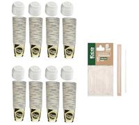 ARBUTUS 96 Vasos con tapa desechables de cartón para café de 120cc,200cc,250cc, incluido 100 paletinas de madera 14cm. (96, 200ml)