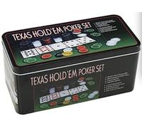 ARBUTUS Set de póker Caja de Metal o Bolsa de Tela, 200 fichas de póker, 2 Cubiertas, botón de repartidor, ciega pequeña, Gran ciega, tapete de Juego (Caja Metal)