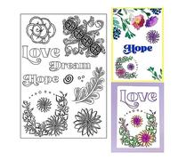 Arbuya Sellos transparentes de flores para hacer tarjetas o diario, esperanza, sueños, palabras, hojas, sellos de goma de silicona para álbumes de recortes, diarios, manualidades de papel