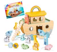 Arca de Noé de Madera | Juguete Educativo para Niños | El Arca de Noé con Figuras de Animales de Juguete, Juguetes de Madera y Motricidad | Idea de Regalo para Bautizo y Cumpleaños