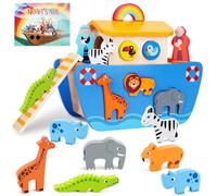 Arca de Noé Juego de juguetes Montessori, clasificador de madera con libro de la Biblia, regalo para niños y niñas, animales de aprendizaje temprano
