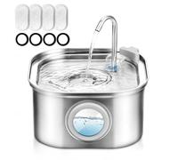 Arcacat Fontanella per Gatti 3.2 L Acciaio INOX 304 Silenziosa Livello Acqua Visibile Lavabile in Lavastoviglie Senza BPA per Gatti e Animali Domestici (1 x ArcaCat+4 Filtri e 4 Spugne, 3,2 L)