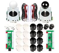 Arcade DIY Kits Controller USB Encoder para PC Juegos 8 Way Stick + 4x 24mm + 16x 30mm Botones para Arcade Cabinet Joystick Mame Raspberry Pi 1 2 3 KOF Partes Blanco/Negro