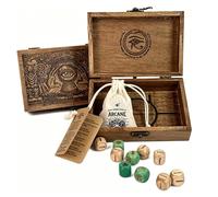 Arcane Divination Dice Set with Engraved Wooden Box, Oracle Dice for Tarot Ritual, Handcrafted Wooden Dice with Mystical Symbols, 10-Piece Set for Astrology, Rune Casting and Meditation