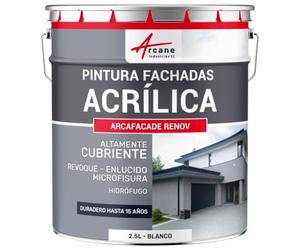 ARCANE INDUSTRIES Pintura acrílica para exteriores, impermeable y duradera para fachadas exteriores - ARCAFAÇADE RENOV - 2.5 L (+ o - 15 m² en 1 capa) Blanco