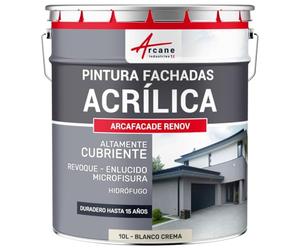 ARCANE INDUSTRIES Pintura acrílica para exteriores, impermeable y duradera para fachadas exteriores - ARCAFAÇADE RENOV - 10 L (+ o - 60 m² en 1 capa) Blanco Crema - RAL 9001