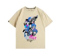 Arcane Jinx Graphic tee, Vintage Anime Print Shirt, Unisex Short Sleeve Streetwear Top for Men Women-Khaki||m