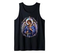 Arcángel Miguel Manto Azul Arte Sagrado Devocional Camiseta sin Mangas