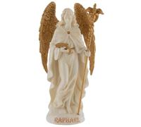 Arcángel Raphael 708-78553 - Figura de ángel de la curación en miniatura de piedra artificial pintada a mano con pintura dorada, colección Veronese