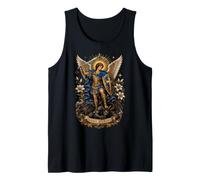 Arcángel San Miguel con Escudo de Espada y Lirios Arte Camiseta sin Mangas