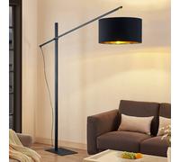 Arcchio lámpara de pie arqueada Mossa, 200 cm, negro-oro, textil