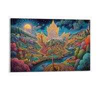 Arce de Invierno Individual Paisaje nocturno de la aldea de hoja de arce Impresiones De Arte Para Pared Regalo Para Ella/Eli Unico Lienzo Decorativo Sala De Estar Pared De Galería 16x24inch(40x60cm)