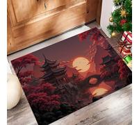 Arce Rojo Pagoda Felpudo Interior, Arquitectura Tradicional Suave Antideslizante Fácil De Limpiar Felpudo para Puerta De Casa Entrada Balcón, 45 x 75 cm - Burdeos