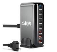 ARCELI Cargader USB C 440W de 8 Puertos, estación de Carga GAN III, Cargador USB c con 5 x USB-C PD + 3 x USB-A QC4.0, Cargador rápido para teléfono 16/15/14 Pro MAX, Samsung Galaxy, MacBook, Pad