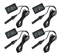 ARCELI Termómetro 2 en 1 digital LCD integrado con higrómetro externo para reptil, incubadora de acuario, aves de corral, color negro (4 unidades)