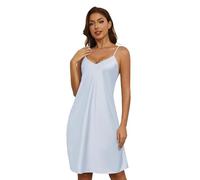 ARCFEETORY Camison Satén de Mujer Verano con Cuello en V Camisones con Correas Ajustables Ropa de Dormir Raso Corto Ligero y Suave para Novia Azul Claro S