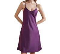 ARCFEETORY Camison Satén de Mujer Verano con Cuello en V Camisones con Correas Ajustables Ropa de Dormir Raso Corto Ligero y Suave para Novia Morado 2XL