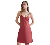 ARCFEETORY Camison Satén de Mujer Verano con Cuello en V Camisones con Correas Ajustables Ropa de Dormir Raso Corto Ligero y Suave para Novia Rojo Ladrillo XL