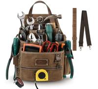 ARCFOX 11 bolsillos para cinturón de herramientas, bolsa de herramientas de electricista con trabillas para martillo y clip de cinta, cinturón de herramientas de cuero para hombres, electricistas,