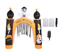Arch Inflable de Calavera LED LED de 8 Pies, Arch Iluminado con Soplado con Fantasma Blanca y Gato Negro, Decoración de Halloween de Jardín de Jardín Al Aire Libre para (Enchufe