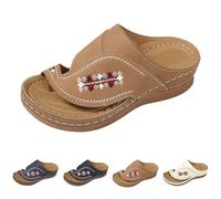 Arch Support Mules for Women UK Women's Sandals & Slides Bohemian Floral Wedge Slides for Plantar Fasciitis Non-Slip Open Toe Orthopedic Slippers Comfy Holiday Beach Shoes Fashion Ladies Summer Clogs