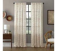 Archaeo Fragmented Geometric Embroidery Mid-Century Modern Cortina de Mezcla Natural, 94% Poliéster, 6, Dorado/Lino, 50" W x 84" L (Paquete de 1)