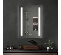 Archaluxe Espejo de baño con iluminación LED, antiniebla, interruptor táctil, regulable, 3 colores de luz, espejo de pared ovalado, horizontal/vertical (sin vaho, 3 colores de luz+rectángulo, 40 x 60