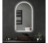 Archaluxe Espejo de baño con luz 50x90cm: Espejo LED Curvo para el baño, Espejo de baño con función antiempañamiento, Interruptor táctil, Regulable, 3 Colores de luz, Espejo LED desempañante