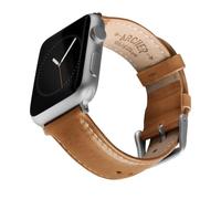 Archer Watch Straps - Correas de Reloj de Cuero de Grano Superior para Apple Watch (Camel/Costura en Blanco Natural, Plata, 44/45/46/49mm)