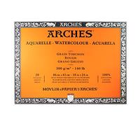 ARCHES 1795089 - Papel de Acuarela en Bloc (46 x 61 cm, encolado por 4 Caras, 300 g/m², Grano Grueso), 20 Hojas, Color Blanco Natural