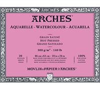 'Arches 200177193 bloque acuarela satinado, 300 g/m², 20 hojas por bloque "encolado alrededor, 46 x 61 cm, color blanco