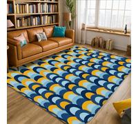 Arches - Alfombra moderna y contemporánea con curvas, medio círculo, color azul marino, esponja de pelo bajo, alfombras con patrón para interiores, alfombras que no se desprenden para sala de estar