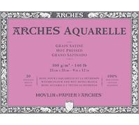 Arches Bloc encolado Aquarelle 100% Satin 300g 23x31 4L 20 hojas Blanco natural