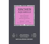 Arches Bloc encolado Aquarelle 100% Satin 300 g 12 hojas A4 Blanco natural