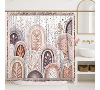 Arches - Cortina de ducha moderna, diseño bohemio, hojas, puntos, primavera, melocotón, lavable, con ganchos, cortina decorativa para baño, decoración de habitación de invitados, 72 x 78 pulgadas