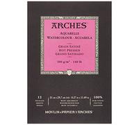 Arches - Papel de acuarela, bloc 12 hojas engomado 1 lado, grano satinado, 300 g/m², A4