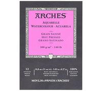 Arches - Papel de acuarela, bloc 12 hojas engomado 1 lado, grano satinado, 300 g/m², A5