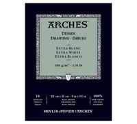 Arches Velin Bfk Rives - Bloque de 16 hojas 23 x 31 pegado pequeño lado - 180 g/m² - Grano fino, extra blanco, 4 bordes francos