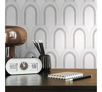Architects Paper Art Deco 391764 - Papel pintado no tejido, diseño retro, 10,05 m x 0,53 m, color blanco, gris y plateado